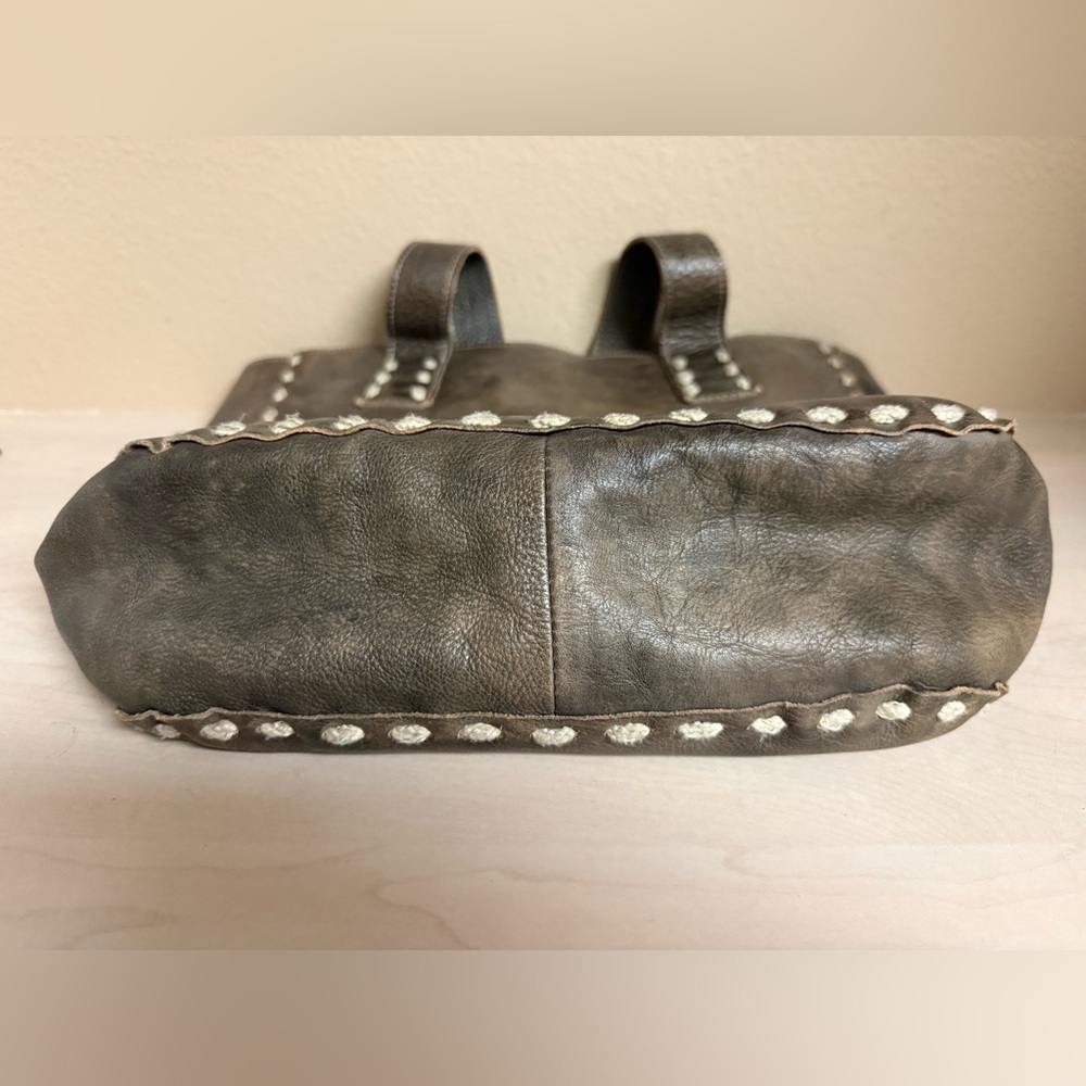 Bed Stu Brown Leather Tote with Cream Stitching - Picture 3 of 6